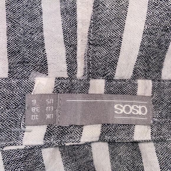 ASOS Gray White Striped Linen High Rise Side-Zip Shorts Women's Size US 6 - Picture 5 of 6